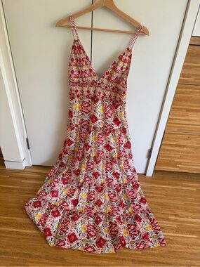 Alice + Olivia Red and Cream Printed Maxi Dress